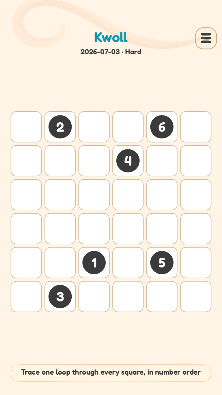 The daily loop puzzle — grid with numbered clues